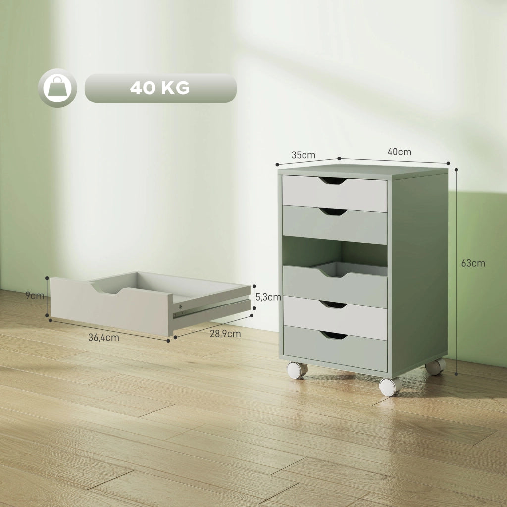 Scrivania con cassetti ¨C Minimal ¨C Verde, 6 cassetti, ruote
