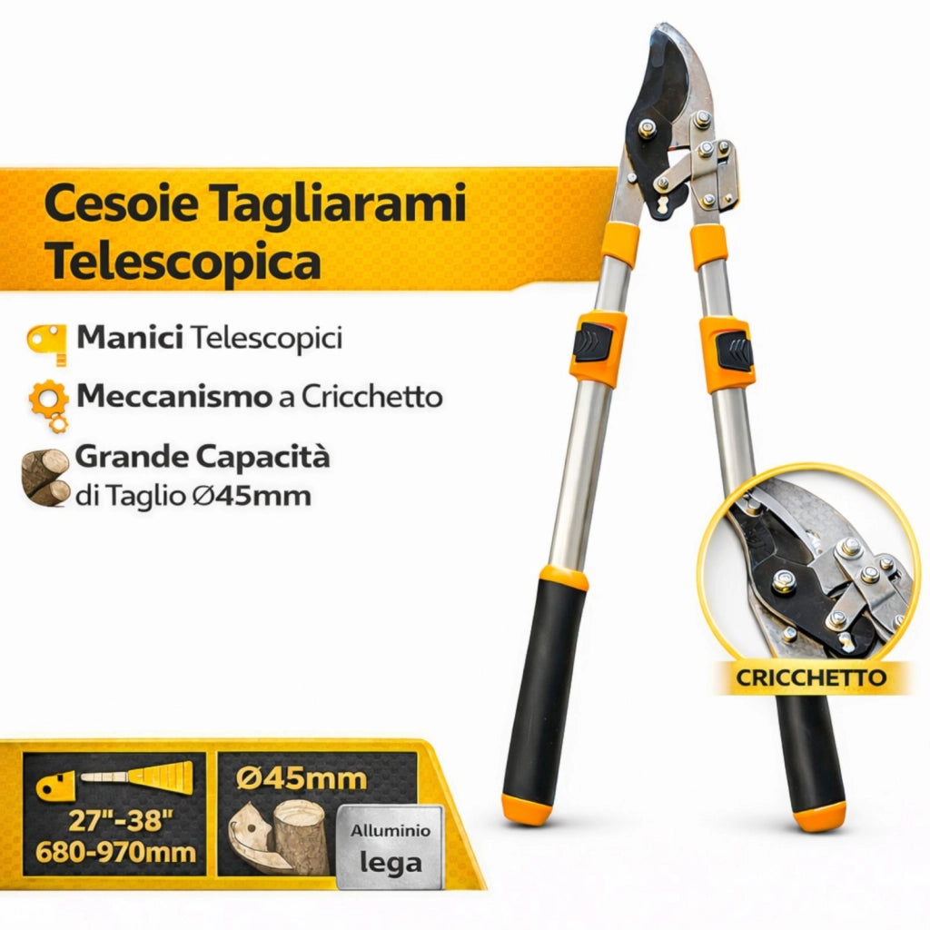 Troncarami Telescopico a Cricchetto 27–38” 680–970 mm Cesoia Potatura 351393