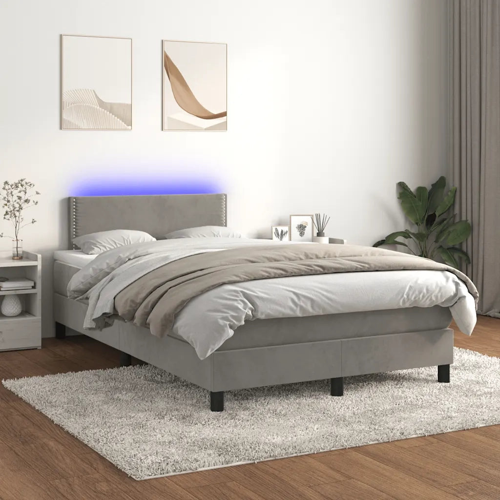 Letto a Molle con Materasso e LED Grigio Chiaro 120x190 cm Velluto