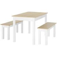 Set Tavolo da Pranzo 3 Pezzi con 2 Panche Incassabili per 4-6 Persone, Stile Contemporaneo, Truciolato, Rovere