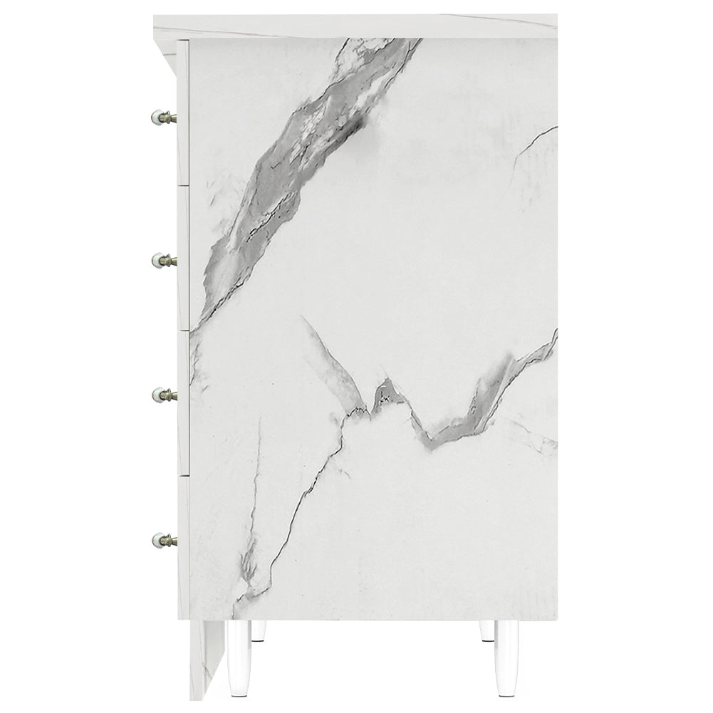 Mobile da Cucina Cassettiera 4 Cassetti 40x50x85 cm in Legno Bianco Effetto Marmo