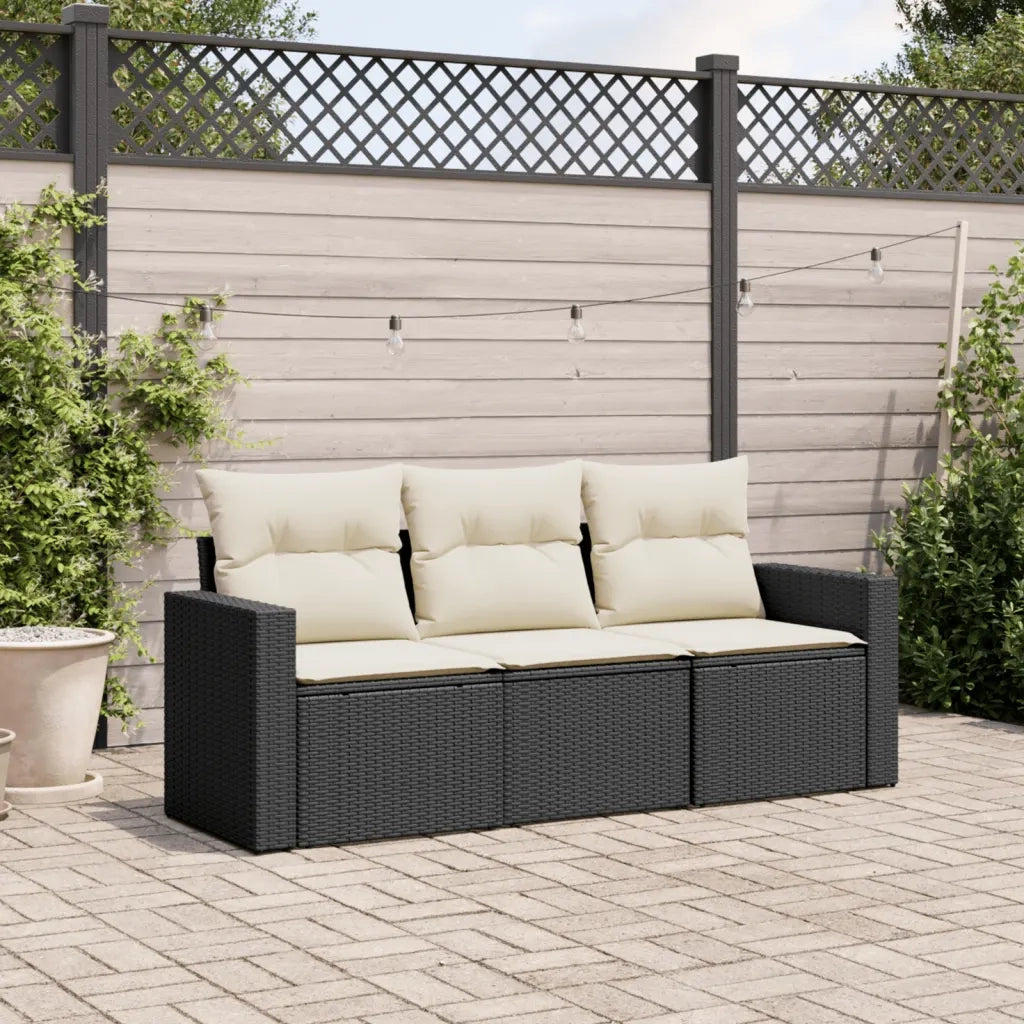 Salotto da Giardino-Set Divani da Giardino 3 pz con Cuscini in Polyrattan Nero 608071