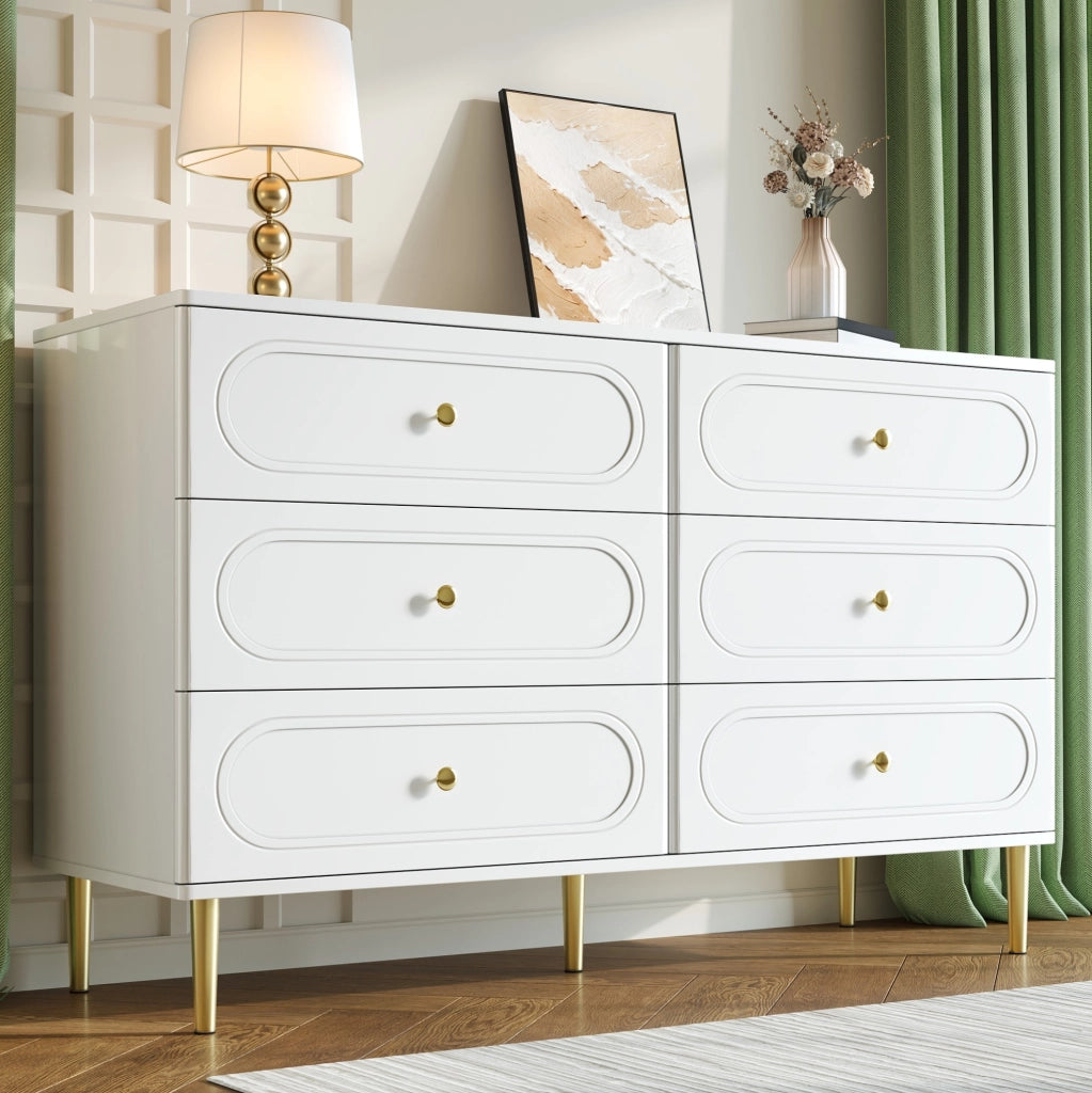 Credenza 120 x 40 x 75 cm bianca in MDF e truciolare， 6 cassetti