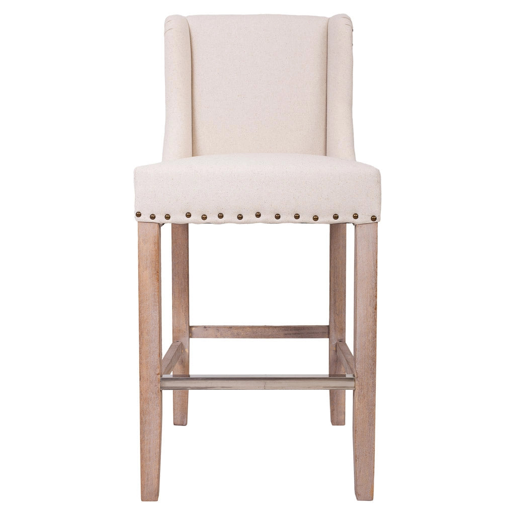 Sgabello imbottito in legno e beige 48x58x67/104h