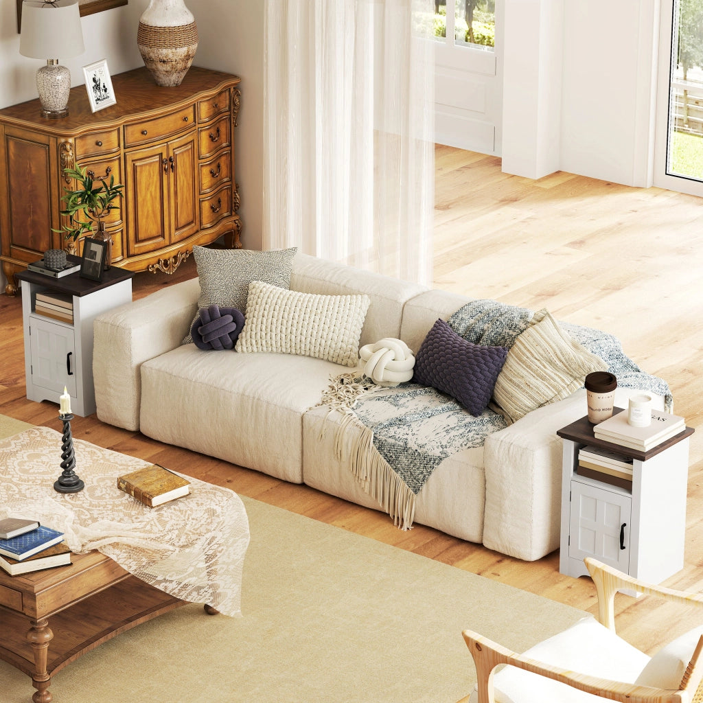Comodino stile rustico ¨C Xylo ¨C legno bianco e marrone con porta e ripiano 40x35x60 cm
