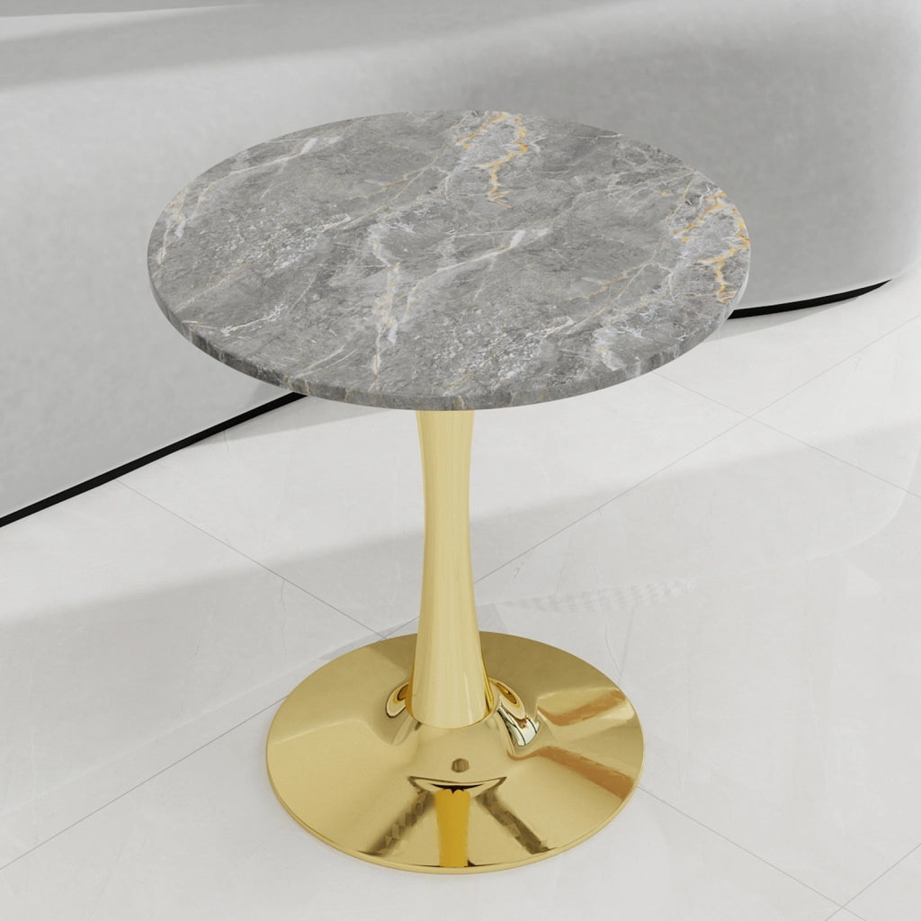 TAVOLO Laterale rotondo moderno, finitura oro, marmo artificiale