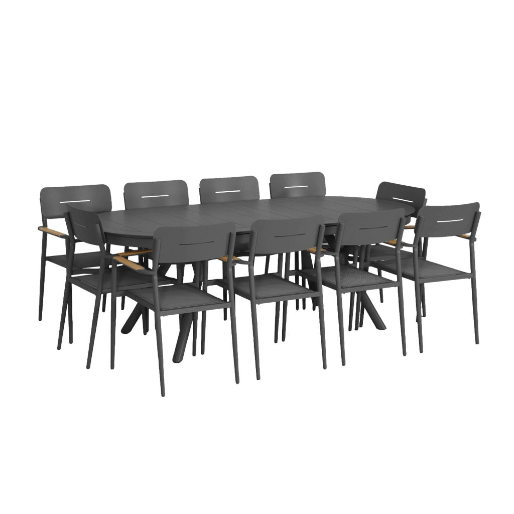 Set tavolo da giardino ovale allungabile in alluminio con 10 sedie,