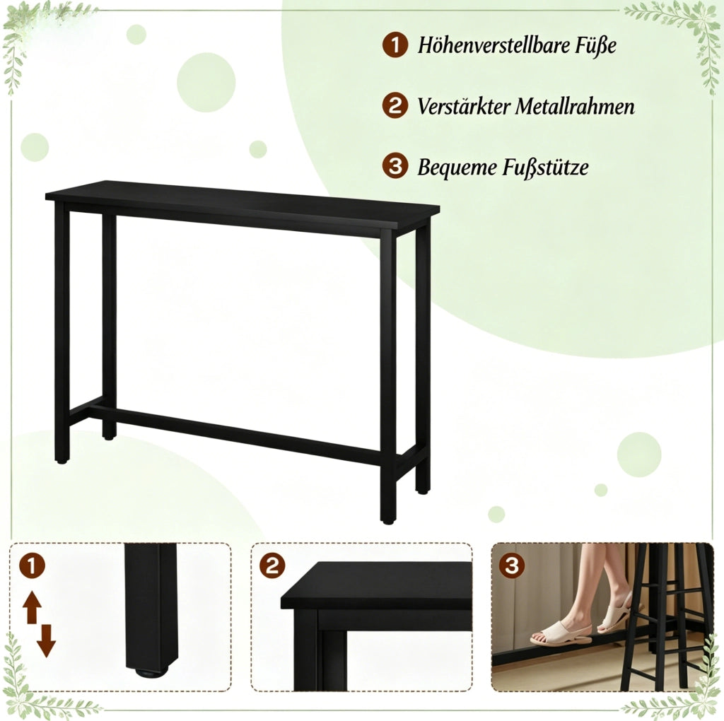 Tavolo bar nero in MDF e metallo 140 x 100 x 40 cm