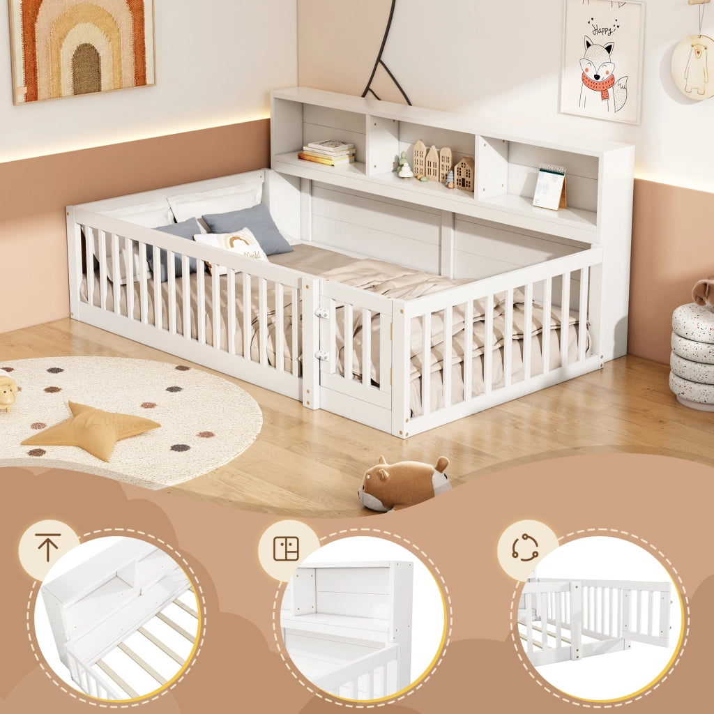 LETTO con sponde e vani laterali 90x200 cm in pino e MDF bianco
