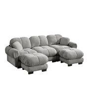 Divano a 3 posti a forma di U in tessuto Chenille grigio chiaro con ottomana mobile e 2 cuscini decorativi