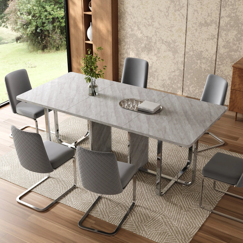 Tavolo da pranzo rettangolare 180x80 cm in MDF e metallo; grigio