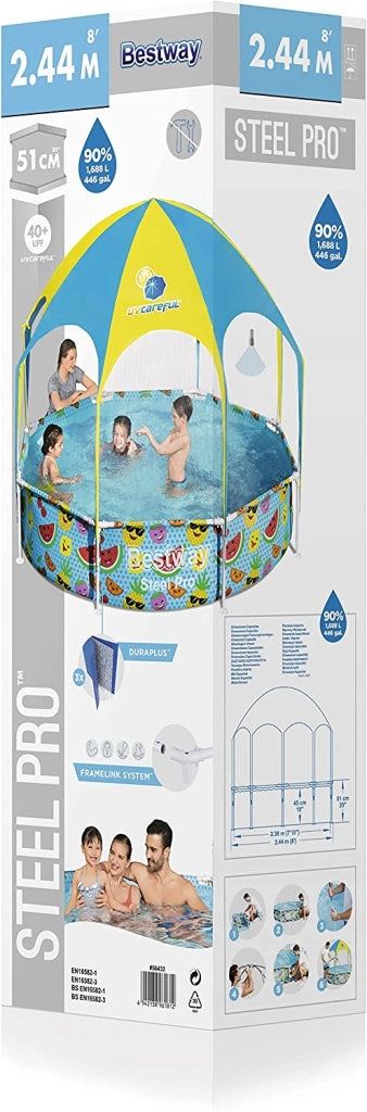 Bestway 56432 steel pro - piscina per bambini splash-in-shade con gazebo e doccetta, 244x51 cm