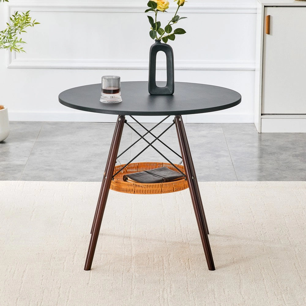 Tavolo da Pranzo Rotondo ¨C MINIMAL ¨C Piano MDF Nero, Gambe Massello Noce, ?80 cm