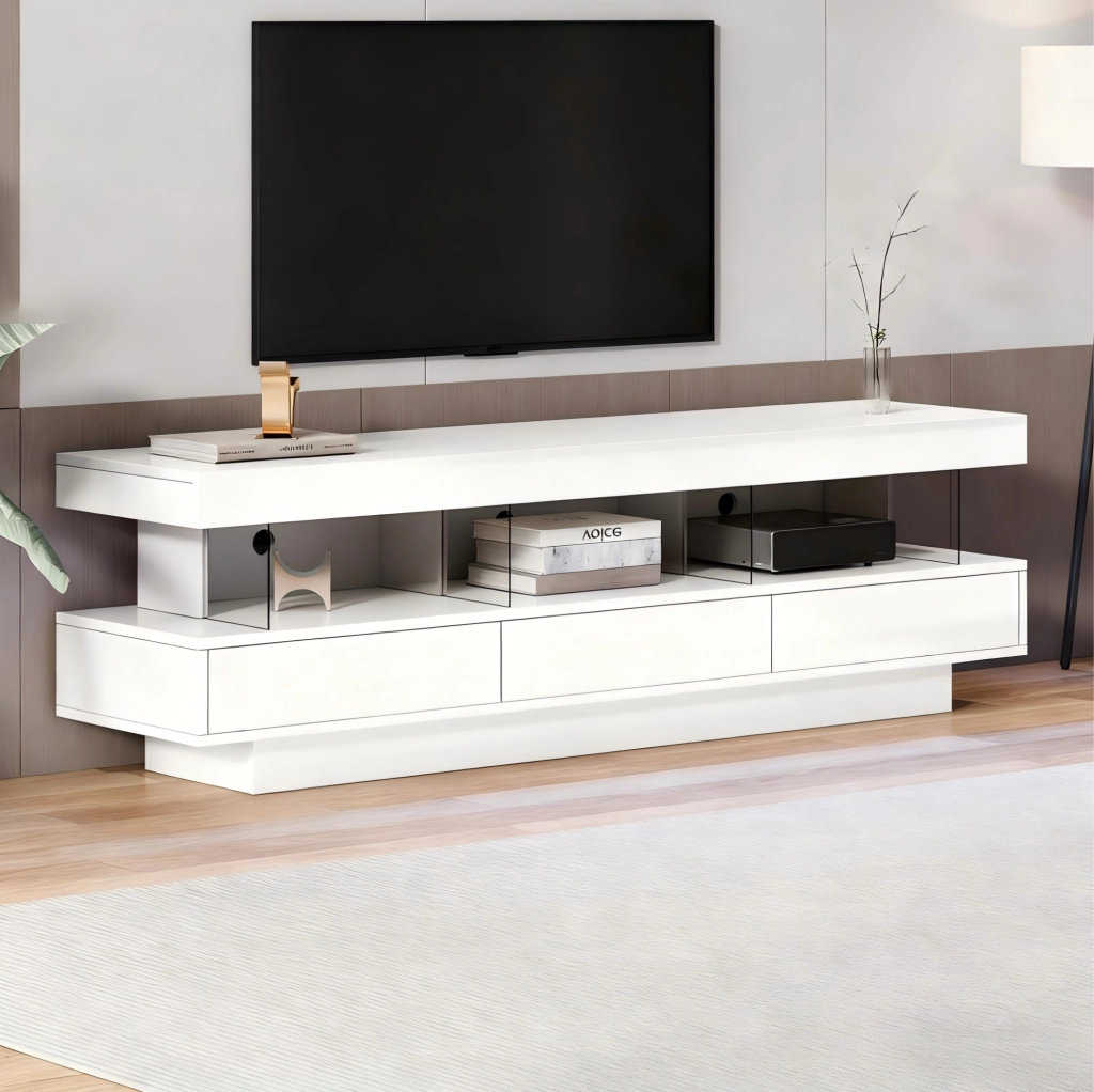 Mobile TV moderno bianco lucido 160x38x50,5 cm con LED Bluetooth