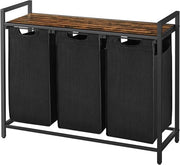 Raccoglitore di Lenzuola con 3 Comparti e Ripiano in Tessuto Oxford con Struttura in Metallo Removibile 3 x 38 L 92,5 x 33 x 72 cm in Cuoio Misto Vintage Nero-Scuro BLH301B01