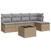 Set Divano da Giardino 6 pz | Set Salotto da Giardino con Cuscini Beige in Polyrattan
