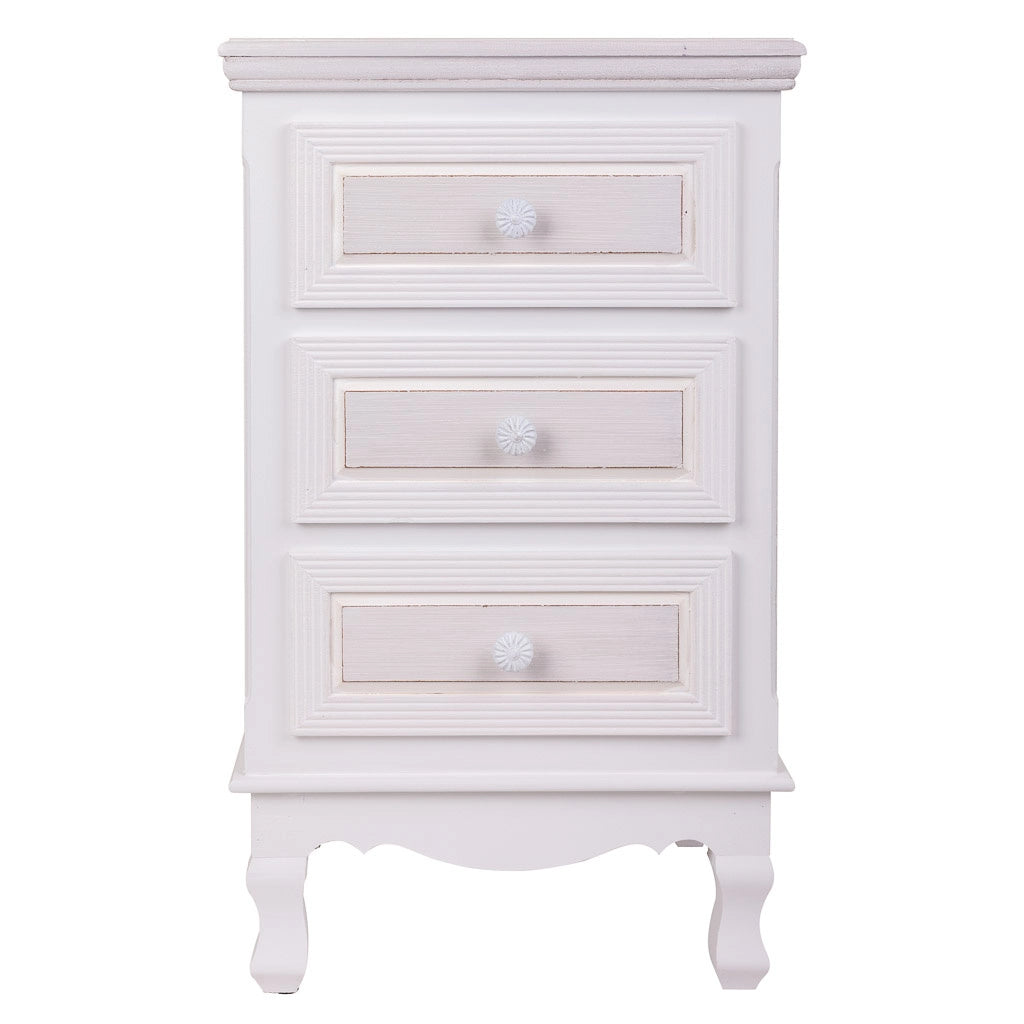 Comodino in legno con 3 cassetti bianchi 41x33,5x68.