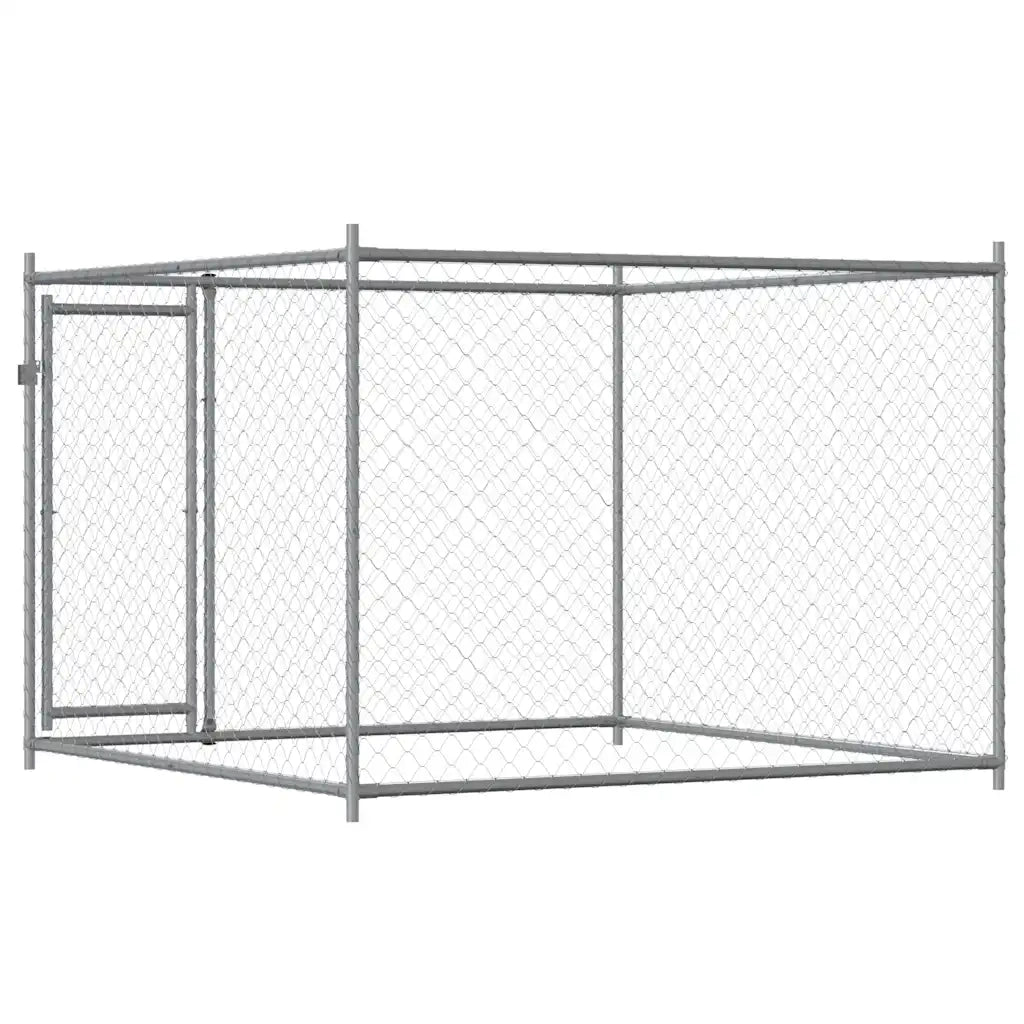 Gabbia per Cani-Cassa per cani con Porta Grigia 2x2x1,5 m in Acciaio Zincato