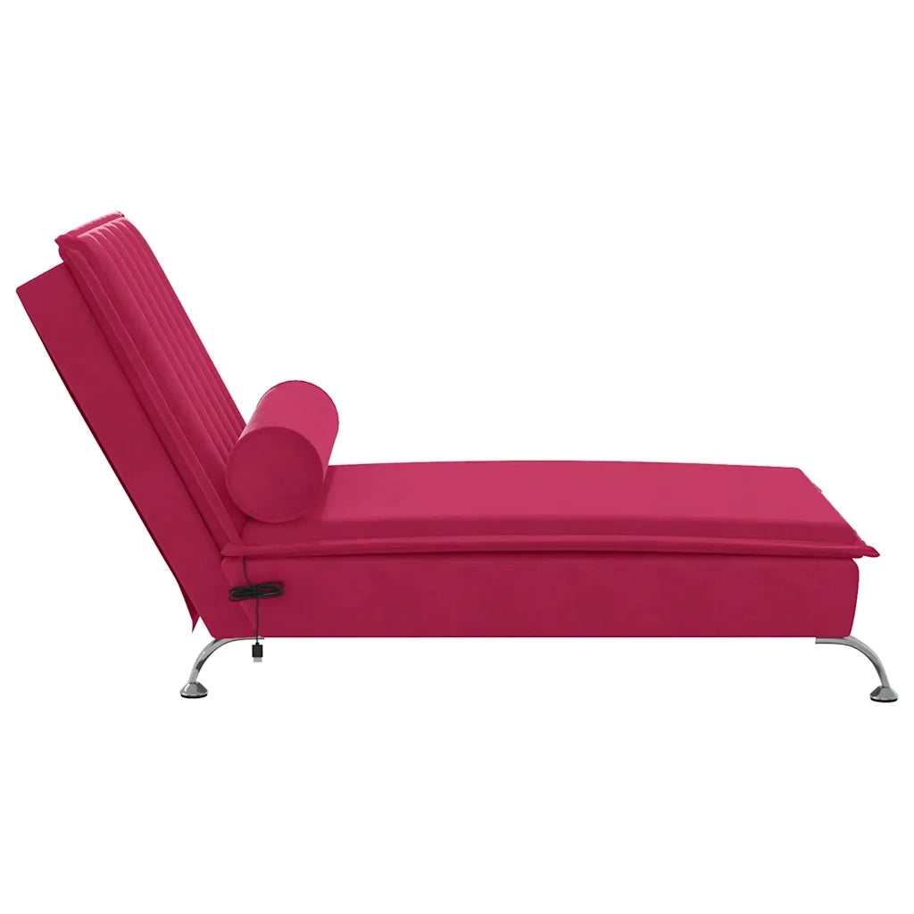 Chaise Longue Massaggi con Cuscino a Rullo Rosso Vino Velluto CFW2108549