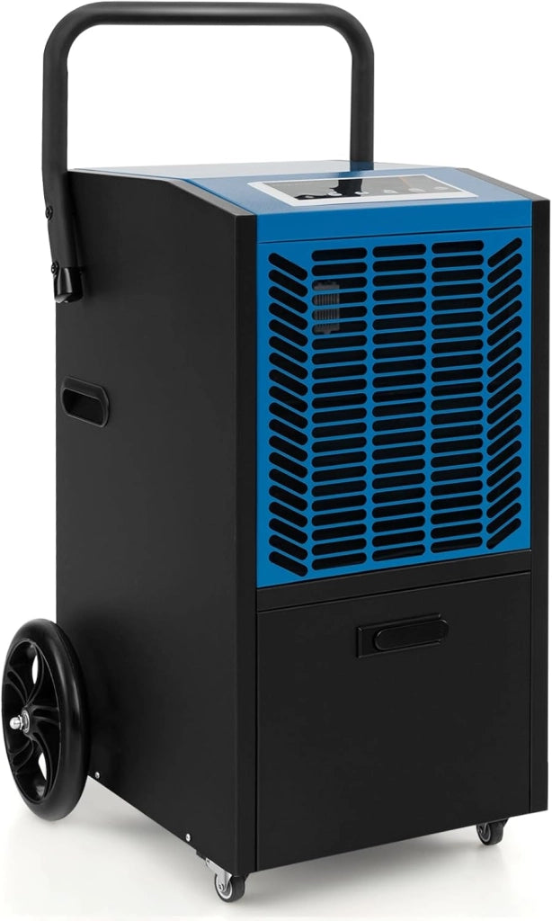 Deumidificatore Elettrico 66L/Giorno, Deumidificatore Professionale con Pompa di Scarico Automatica, Tubo di Scarico, Filtro Rimovibile, per Cantine, Magazzini, Scantinati (Nero+Blu)