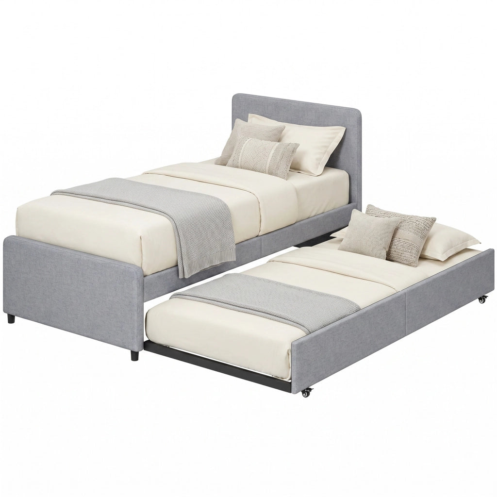 Letto Singolo Matrimoniale Imbottito con Rete a Doghe in Legno ¨C Minimal ¨C Grigio Chiaro 90x190 cm