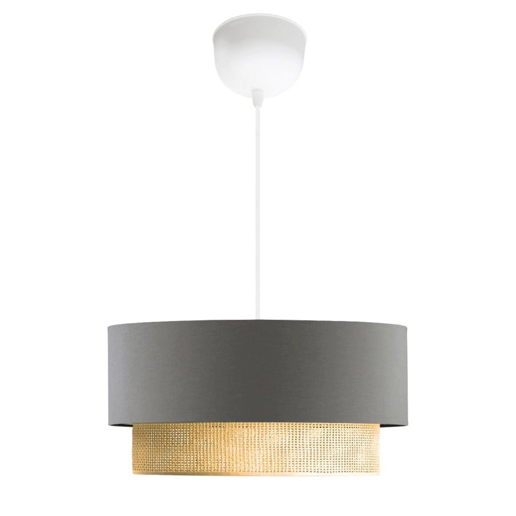 Lampada a Sospensione 'Loughborough' Lampada da Soffitto con Paralume a Doppio Cilindro Lampadario con Abat-jour in Tessuto - Grigio / Giallo - lux.pro