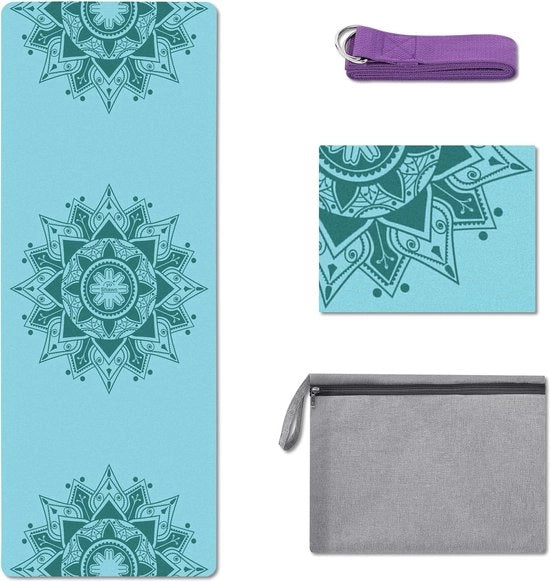 Mat di yoga, 1 e 1,5 mm, mat di yoga pieghevole, morbido, leggero, ecologico, asciugabile, con borsa, con cinturino, portatile, mat di fitness, imitazione pelle di suède e gomma naturale, mat di yoga per yoga caldo