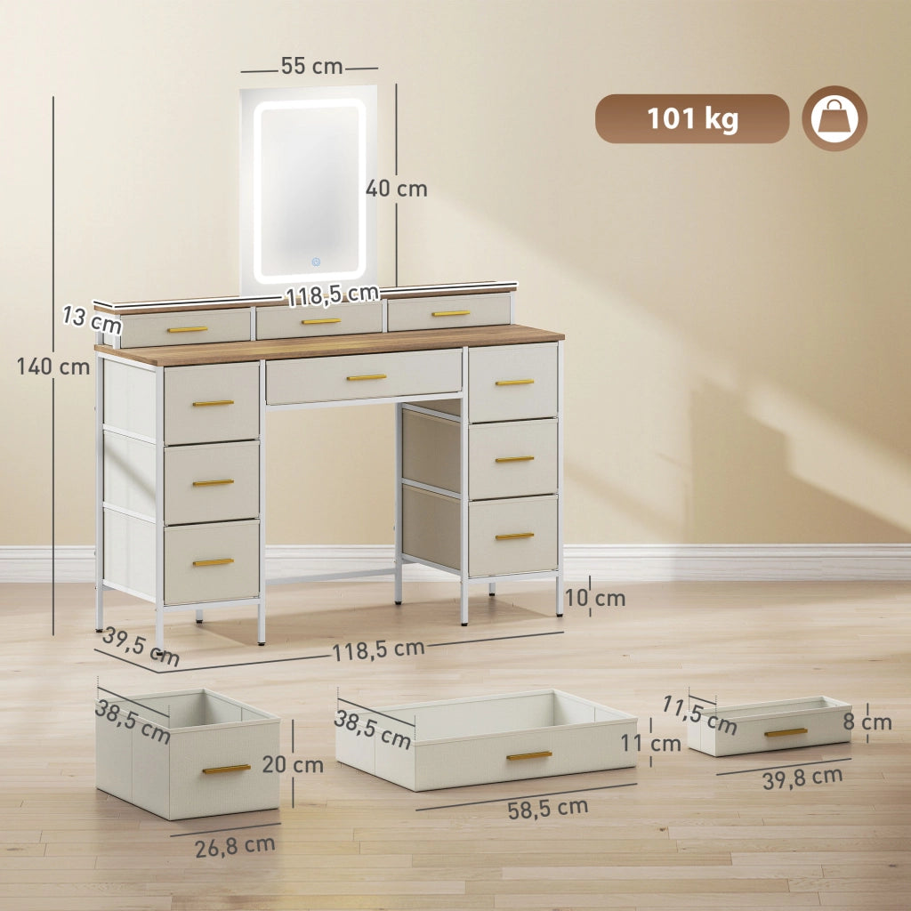 Scrivania trucco con specchio e luci LED ¨C Zephmum ¨C 118.5x39.5x140 cm naturale