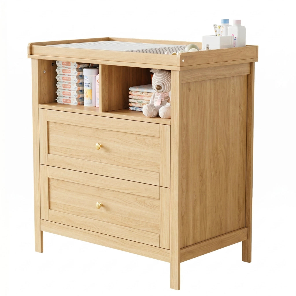 Cassettiera fasciatoio multifunzionale con piano rimovibile, 82x50x90 cm, MDF, colore naturale