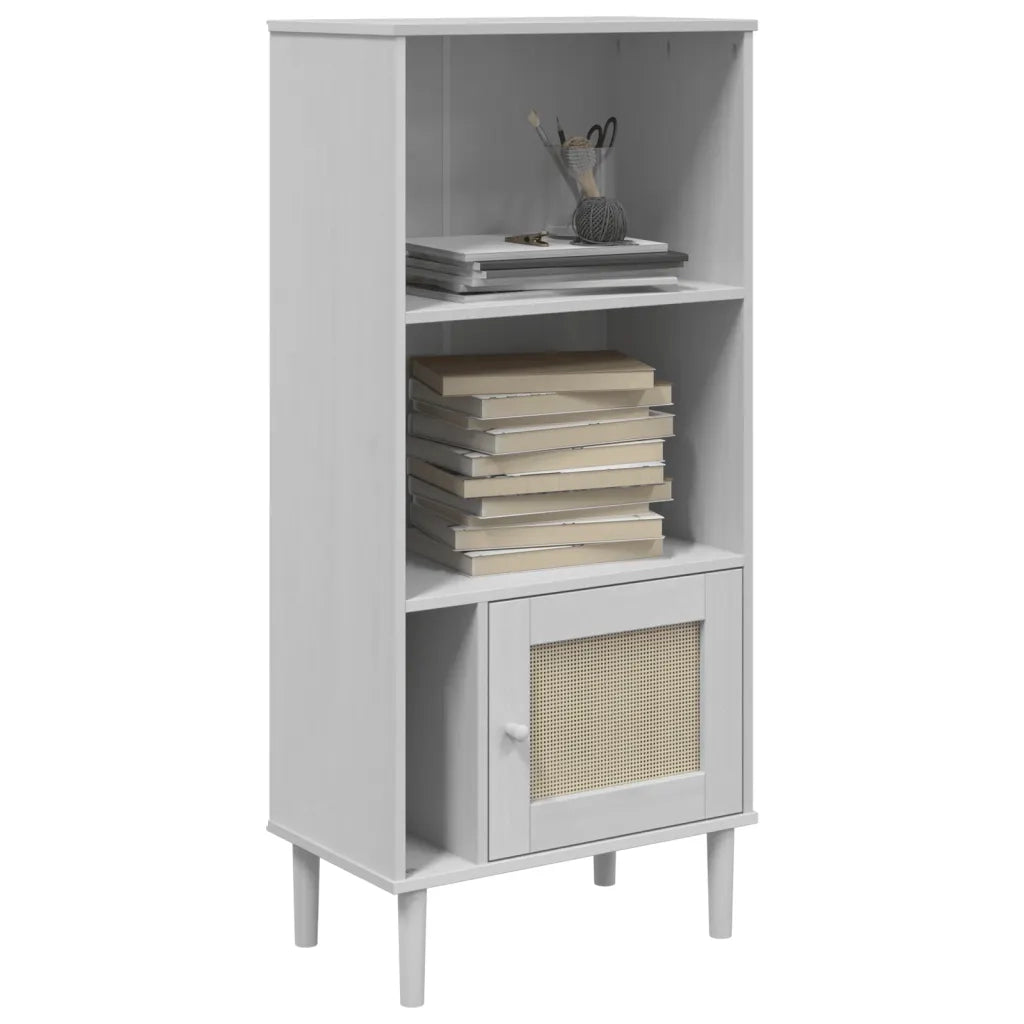Credenza | Madia | Buffet da pranzo | Armadio da pranzo SENJA Aspetto Rattan Bianco 60x35x130 cm Massello Pino