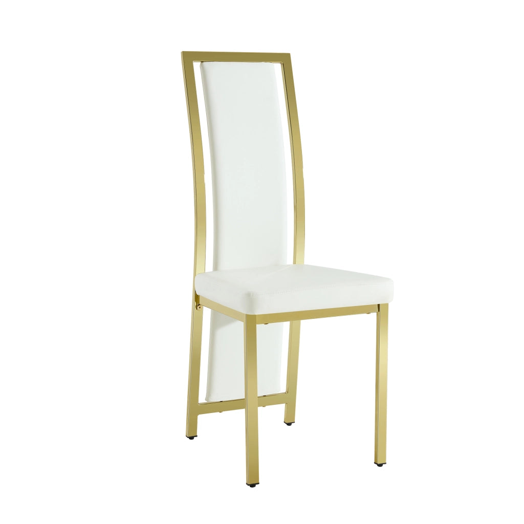 Sedia da pranzo Set di 4 con schienale ergonomico e piedini antiscivolo in similpelle PU Bianco e Oro
