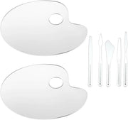 Palet per Pittura Acrilica 2 Pezzi - Ovale - Paletta per Pittura - Materiale Plastico Translucido - 5 Colpi di Pittura - 25 cm × 15 cm - Paletta per Pittura