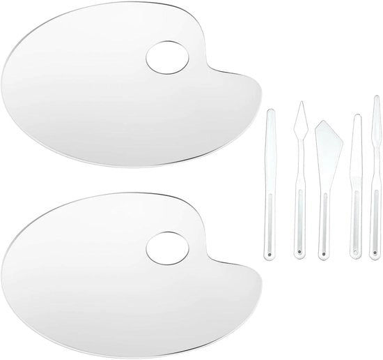 Palet per Pittura Acrilica 2 Pezzi - Ovale - Paletta per Pittura - Materiale Plastico Translucido - 5 Colpi di Pittura - 25 cm × 15 cm - Paletta per Pittura