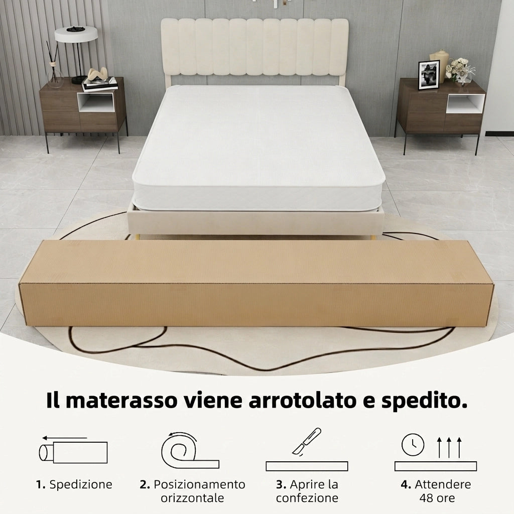 Materasso 140x200 molle insacchettate; spessore 23cm; supporto schiena; memory foam; bianco