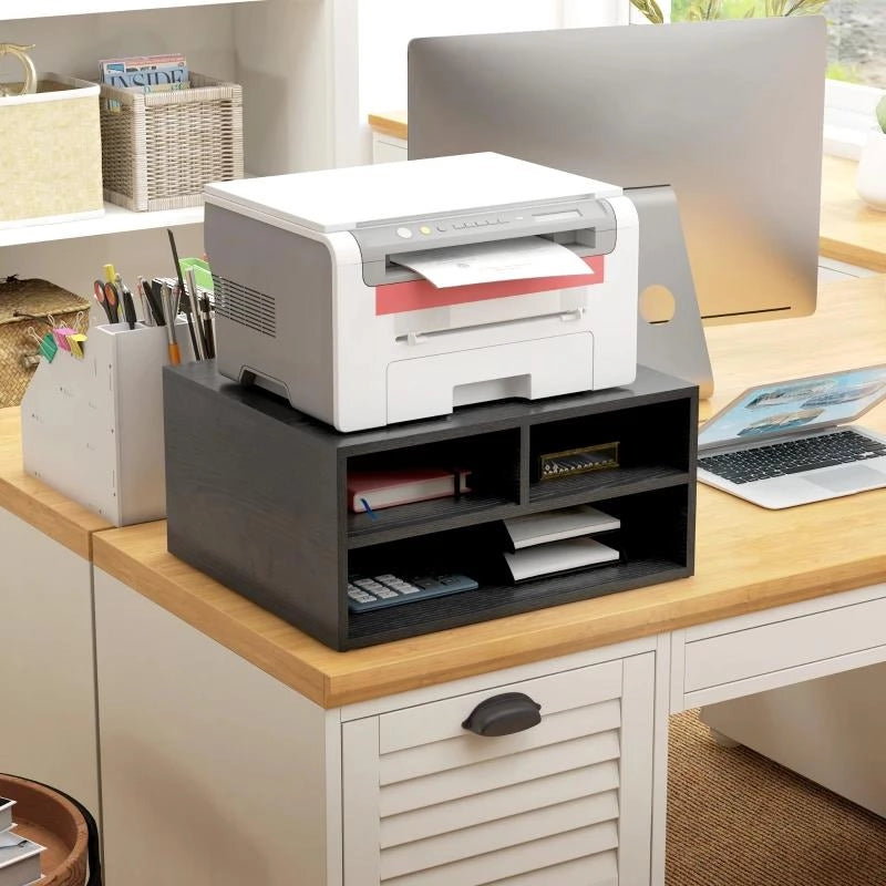 MOBILE PORTA STAMPANTE DA UFFICIO CON 3 RIPIANI APERTI A 2 LIVELLI, 47X40X22.5 CM, NERO