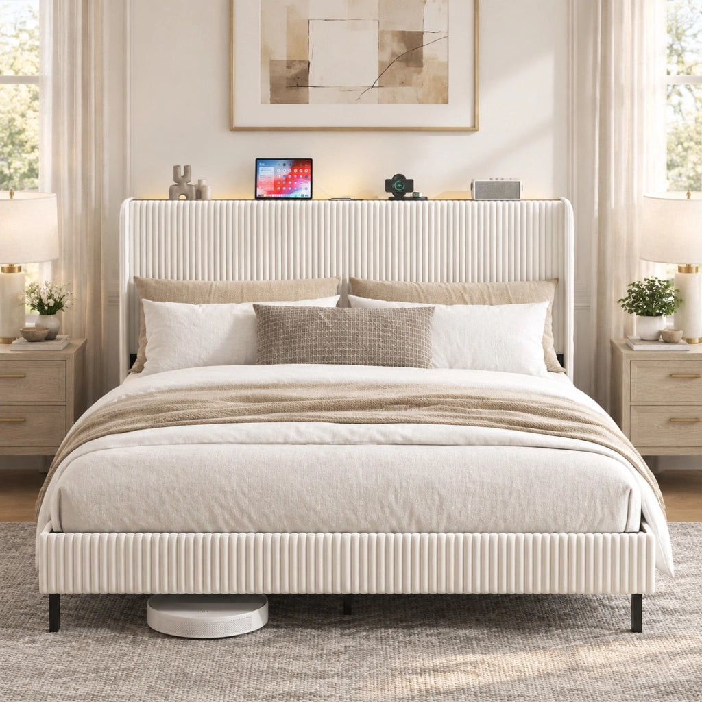 Letto matrimoniale imbottito 180x200 cm in velluto a coste