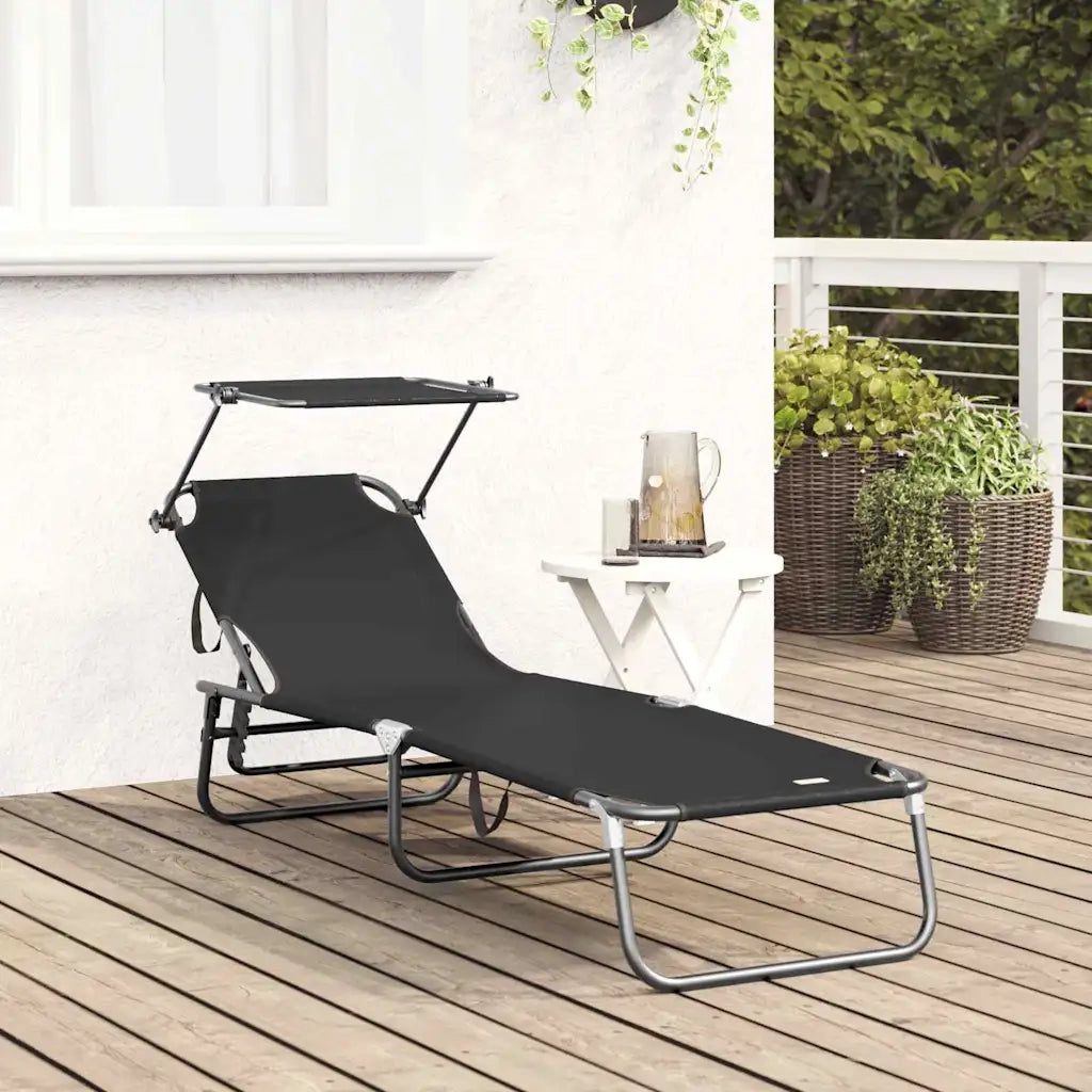 Lettino Prendisole | Sdraio da giardino | Lettino da sole pieghevole Nero 190 x 57 x 81 cm Oxford