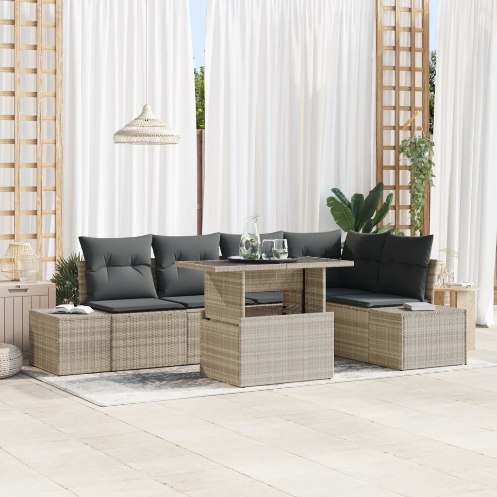Set Divani Giardino da 6 Pezzi con Cuscini Grigio Chiaro in Rattan
