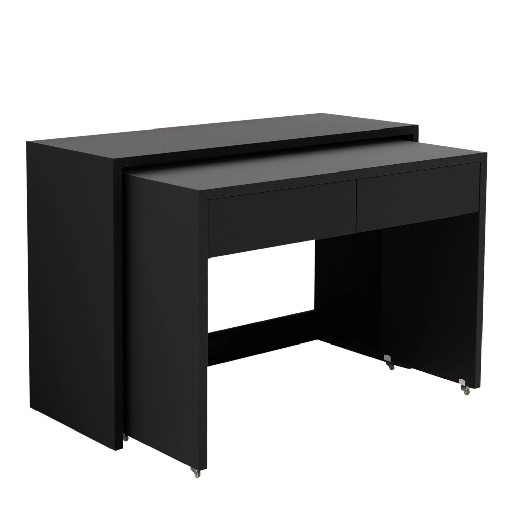 Scrivania 2-in-1 110x40x78 cm pieghevole con ruote in truciolato nero