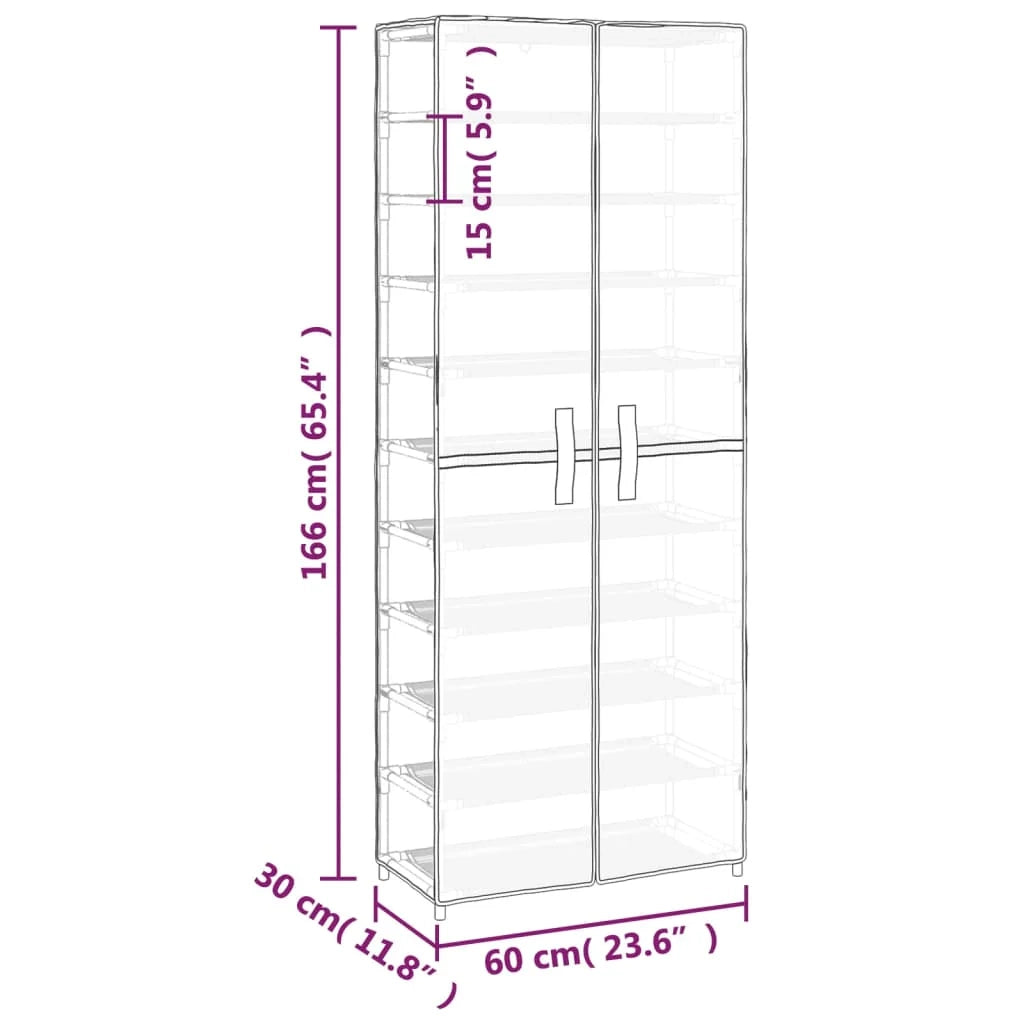 Scarpiera mobile contenitore per scarpe mobile ingresso/corridoio/soggiorno 60 x 30 x 166 cm tessuto grigio 02_0021776