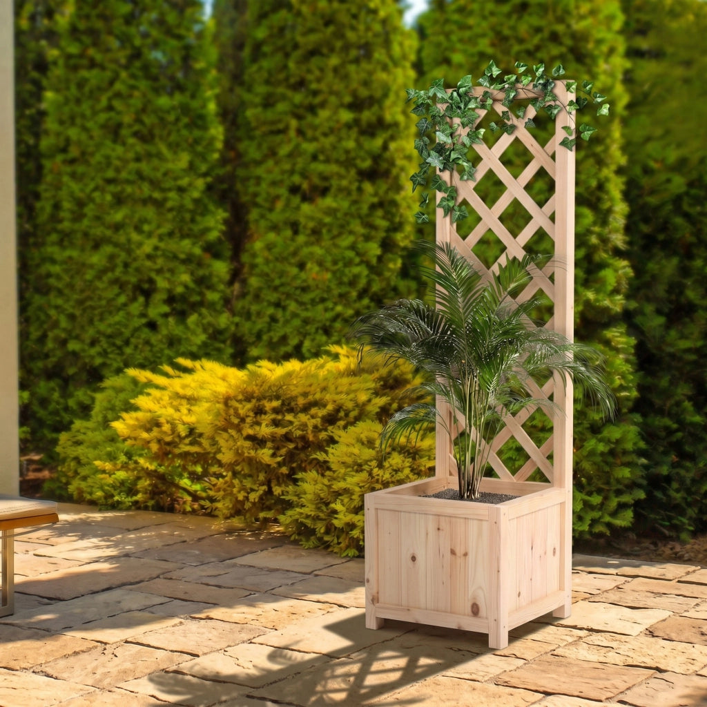 Rosy - Fioriera da Esterno con Grigliato 35x120x30 cm per Piante Rampicanti in Legno di Cedro Impregnato Natural Oak