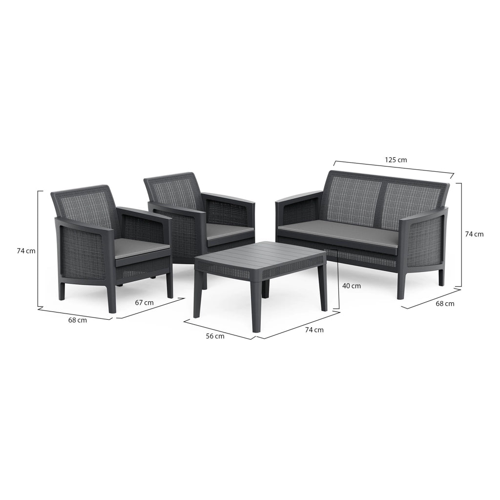 Salottino Outdoor Geneva, set Salotto da Esterno 4 Posti, Nero Antracite