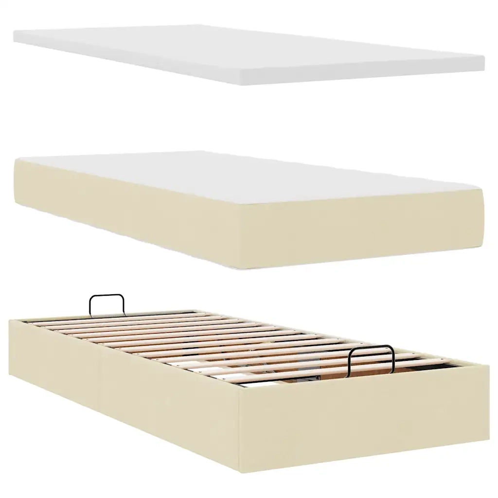 Struttura Letto Pouf con Materasso Crema 100x200 cm in Tessuto