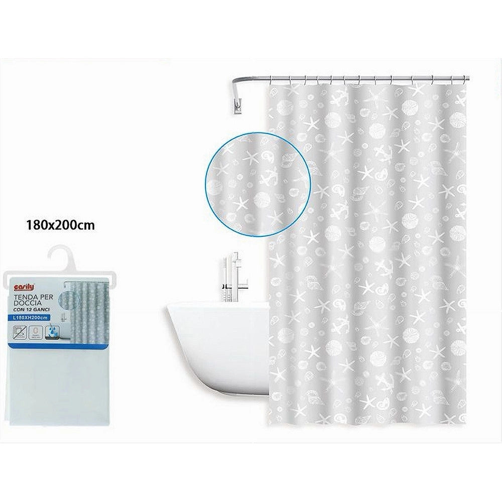 Trade Shop - Tenda Per Doccia Vasca Bagno Design Stile Marino 180x200 Cm Con 12 Anelli 87587 -
