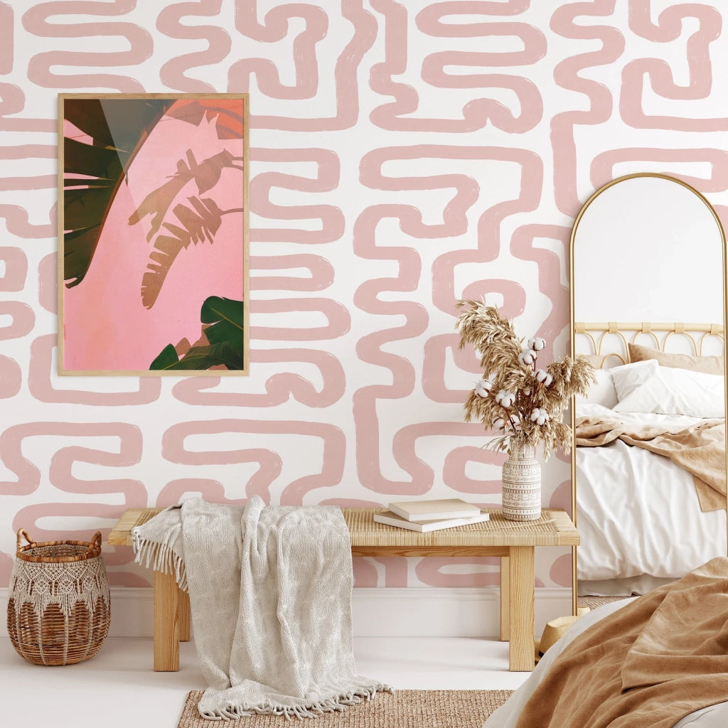 Carta da Parati Astratta Bianca e Rosa Carta Vegana 250x200cm 5,5mq 