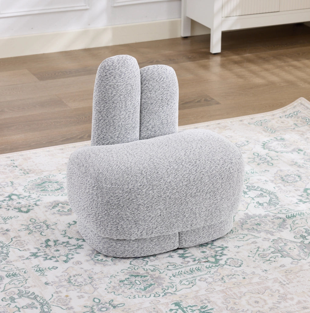 Pouf con orecchie di coniglio imbottito in tessuto; grigio antico e bianco; portata 120 kg