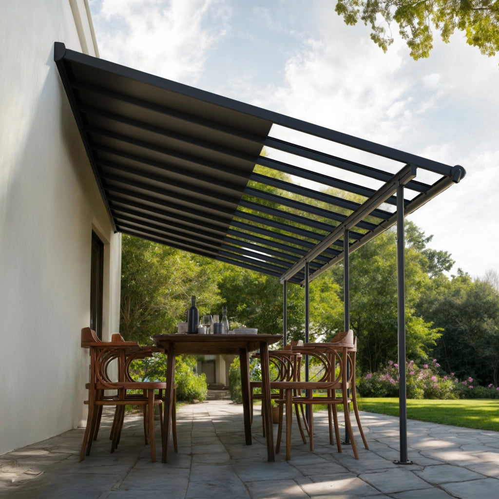 Canopia Sierra Cabrio Pergola Addossata in Alluminio 3X7.4 m Struttura grigia / Pannelli grigio opaco