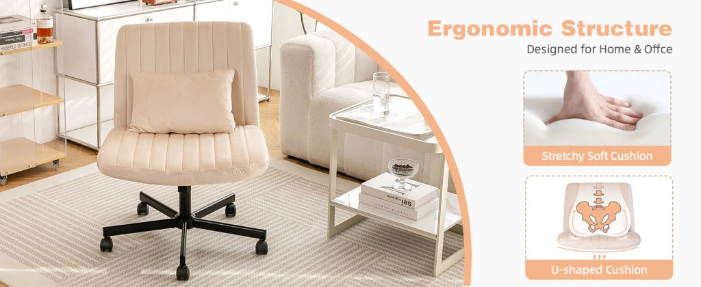 Sedia da ufficio girevole e regolabile in altezza senza braccioli con schienale inclinabile e cuscino in tessuto beige