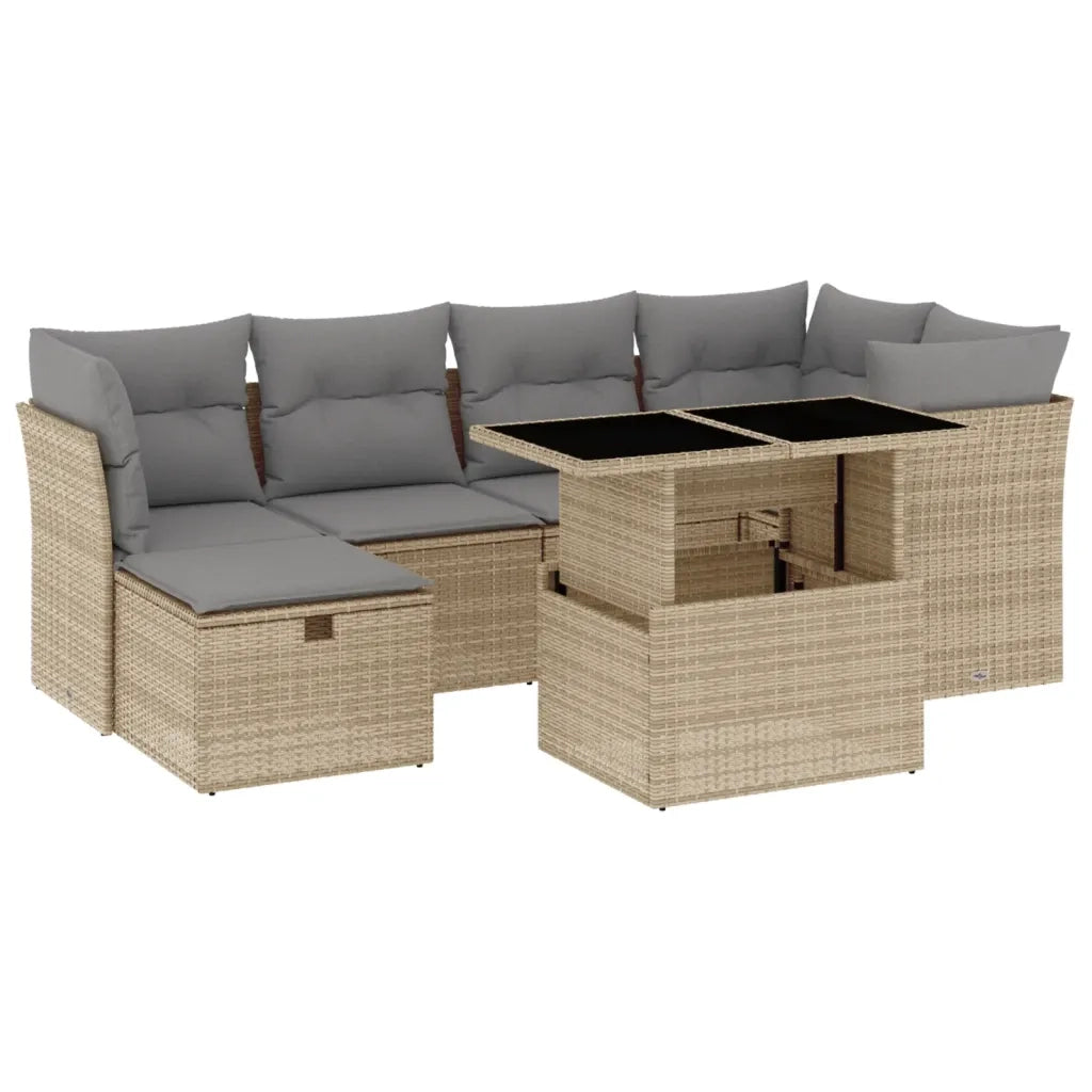vidaXL Set Divani da Giardino 7 pz con Cuscini Beige in Polyrattan