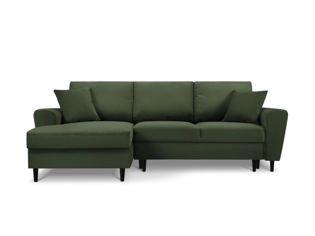 Cosmopolitan Design - Divano convertibile angolare sinistro con box "Kyoto" 4 posti in velluto a coste verde bottiglia 